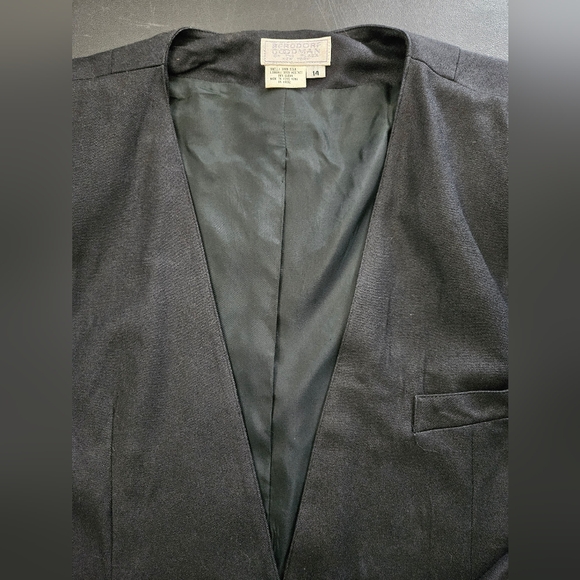 Vintage - Silk Bergdorf Goodman Black Collarless One Button Blazer - Size 14 - Picture 2 of 7